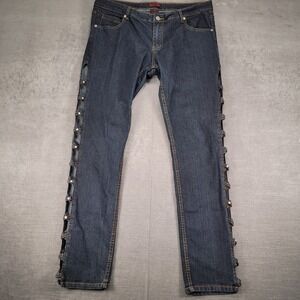 What's Hot Y2K Embellished‎ Jeans Studded Side Dark Wash Denim Size 16